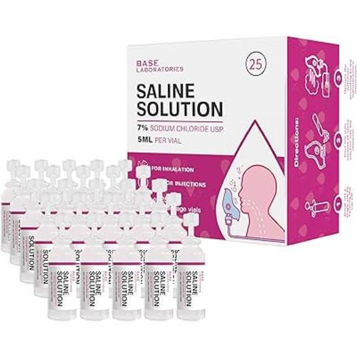 BASE LABORATORIES 7% Saline Solution for Nebulizer Machine | Saline Solution for Inhalation & Nasal Irrigation | High 7% Concentration l 25 Vials 5ml Unit Dose
