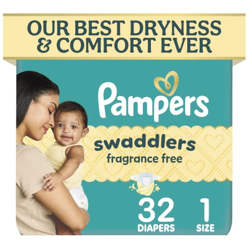 Pampers Swaddlers Diapers, Size 1 (8-14 lbs), 32 Count, Fragrance Free, Hypoallergenic, Absorbent, Pediatrician Recommended, Skin Safe