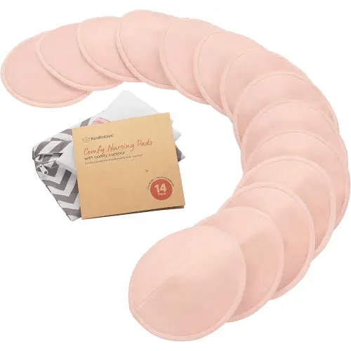 Organic Nursing Pads - 14 Washable Breast Pads for Breastfeeding, Wash Bag, Viscose Derived from Bamboo Reusable Nipple Covers for Breastfeeding Essentials, Soft & Absorbent(Pink Sand, L 5")