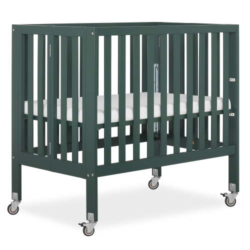 Dream On Me Jett Non-Full Size Folding Crib, Removable Wheels, Modern Nursey, Adjustable Mattress Support, Patent Folding System, Included 2.5” Mattress In Olive