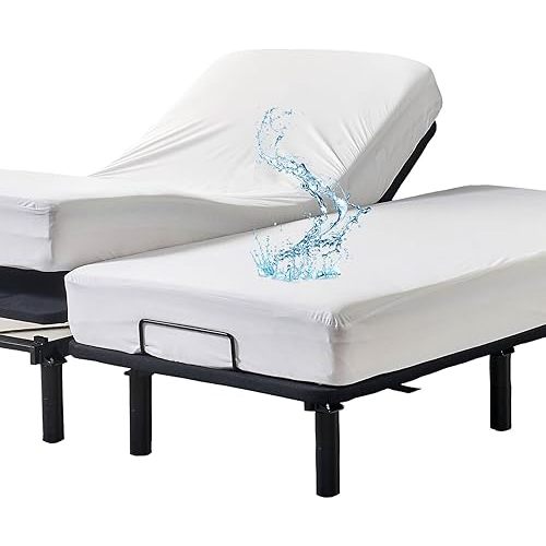 Waterproof Split King Mattress Protector for Adjustable Bed 2PCs Mattress Cover in 1 Package with Enhanced Elastic Band to Stay in Place