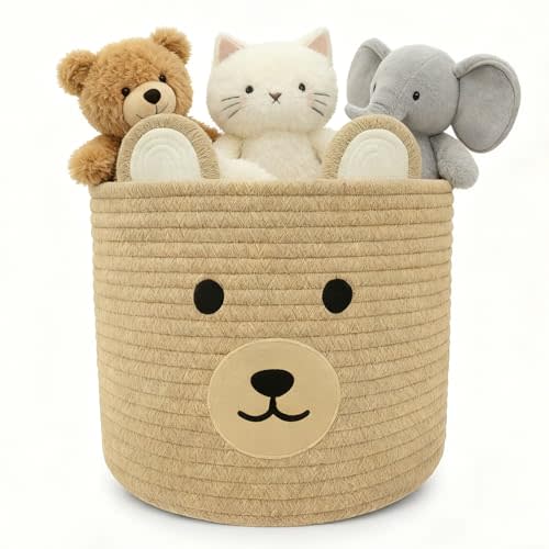 Saiiwnn Bear Basket for Nursery, Baby Shower Baskets, Baby Baskets for Storage, Laundry Hamper, Storage Basket for Children Kids Toy Plant Gift Indoor Corner 10" D x 8" H (Khaki)