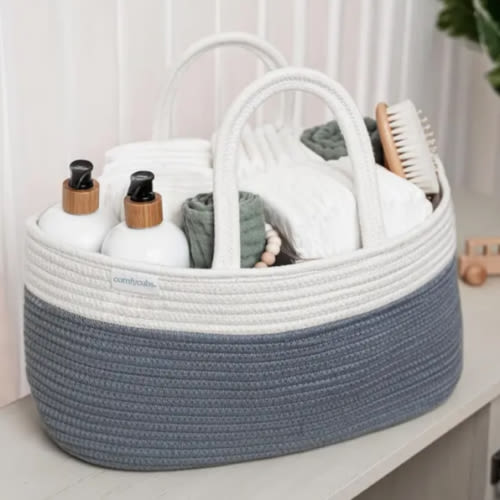 Large Portable Baby Diaper Caddy Organizer Nursery Storage Bin and Car Travel Basket by Comfy Cubs - Pacific Blue