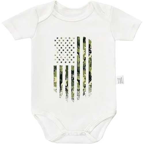 Camo American Flag USA Bodysuits, Tactical Baby Gear Clothing, Cute Infant Short Sleeves Clothes for 0-24 Months