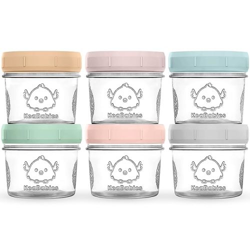 KeaBabies 12pk 4oz Glass Baby Food Containers with Lids - Leak-Proof, Microwavable Small Glass Jars, Baby Purees & Toddler Snack Storage Containers, BPA-Free, Dishwasher & Freezer Safe (Lilac)