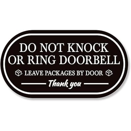 Do Not Knock or Ring Doorbell Sign Sticker，Self-Adhesive Waterproof Do Not Knock Leave Packages Here for Front Door,No Soliciting for House, Home, Business（small）
