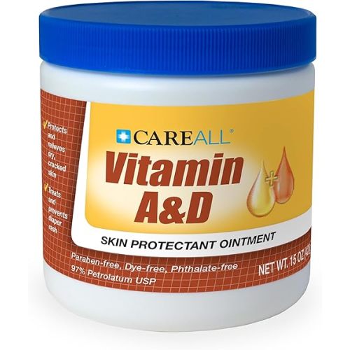 CareAll Vitamin A&D Ointment 15 oz. Helps Treat and Prevent Diaper Rash. Protects Chafed Skin Associated with Cold Weather, Rashes, Seals Out Wetness. Protects Minor Cuts, Scrapes, Burns