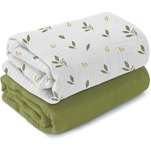 Muslin Swaddle Blankets 2 Pack – 47" x 47" Soft & Breathable Muslin Baby Blanket for Newborns, Large Swaddle Blanket for Sleeping, 100% Cotton, Multi-Use Baby Swaddling for Boys & Girls