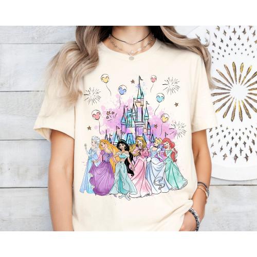 Watercolor Castle Toddler T-Shirt, Disney Princess Kids Shirt, Elsa And Rapunzel Shirt, Jasmine Aurora Shirt, Cinderella And Ariel Shirt