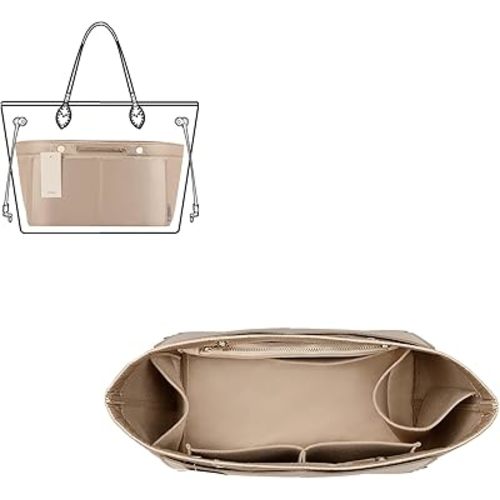ZTUJO Purse Organizer Insert For Handbag & Tote Shaper,Tote Bag Organizer Insert For Speedy Neverful, 6 Sizes(Slender Medium,Silky Beige)