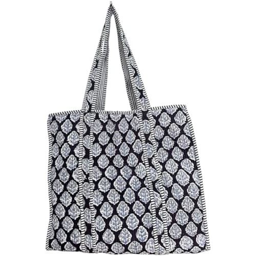 ATOSII Women Handblock Print Quilted 100% Cotton Floral Large Shoulder Tote Bag with Pocket, Zipper for Work, Beach & Travel