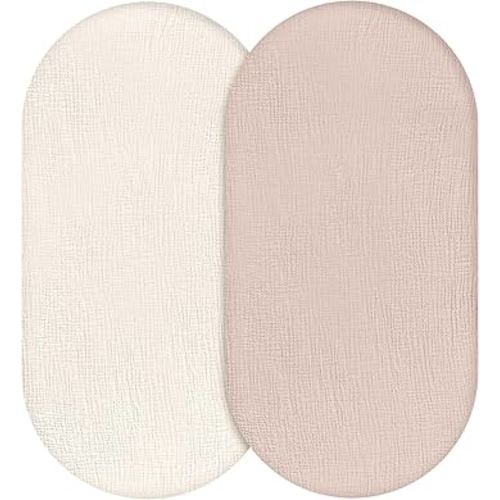 Muslin Bassinet Fitted Sheets, 2 Pack for Baby Boy and Girl, Soft Breathable Stretchy Baby Pad/Mattress Sheet Set, Universal Fit for Hourglass Oval and Rectangle Bassinet Mattress (Gentle Colors)