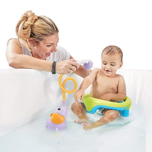 Yookidoo Baby Bath Shower Head - Elephant Water Pump and Trunk Spout - for Newborn Babies in Tub Or Sink - Purple
