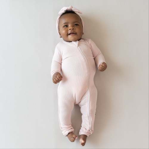 Ribbed Zipper Romper in Blush | Bamboo Romper | Kyte Baby