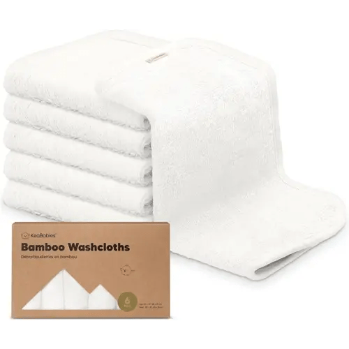 6-Pack Organic Baby Washcloths - Soft Viscose from Bamboo Washcloth, Baby Wash Cloths, Baby Wash Cloth for Newborn, Kids, Bath Baby Towels, Face Towel, Face Cloths for Washing Face (White)