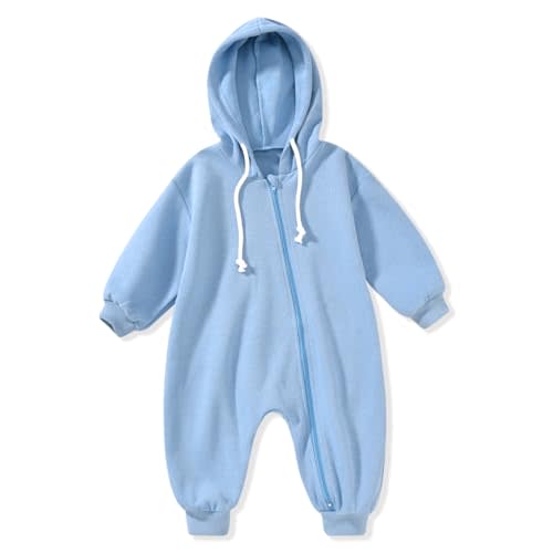 Unutiylo Unisex Baby Boys Girls Long Sleeve Infant Baby Zipper Hooded Jumpsuits Romper Loose Outfit Clothes