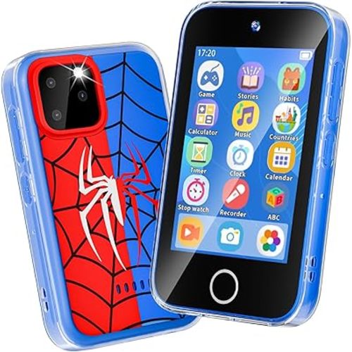 Kids Phone 3.5" Touchscreen, Pretend Smartphone with Dual Camera, Spider Toy Phone for Boys 3-8, Learning ABC & Habit Tracker, Birthday