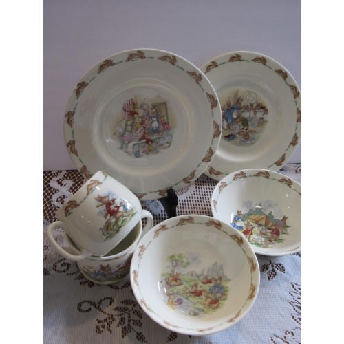 Vintage English Bone China Royal Daulton Bunnykins 3 Piece Feeding Set Two Sets available