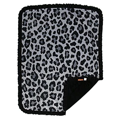 Dear Baby Gear - Reversible Baby Blankets - Soft Nursery Blanket for Newborn - Toddler Blankey - Throw Blanket for Boys & Girls - Infant Blankets - 43x33 (Black and Gray Leopard w/Ruffles)