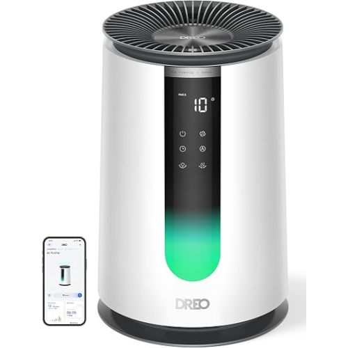 DREO Smart HEPA Air Purifier for Home, AHAM VERIFIDE Air Cleaner for Bedroom, Pets, Smoke, Dust, Pollen & Odors, Wi-Fi/Voice/Alexa, PM2.5 Monitor, Auto, Turbo, Quiet Sleep Mode, DR-HAP008S (Dreo 338S)