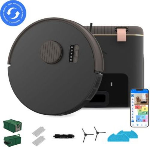 bObsweep Bio Auto-Empty Robot Vacuum & Mop with Reusable Charcoal-Lined Odor-Filtering Bags & Bottomless Dock Capacity, Made of Bio-Based Plastic