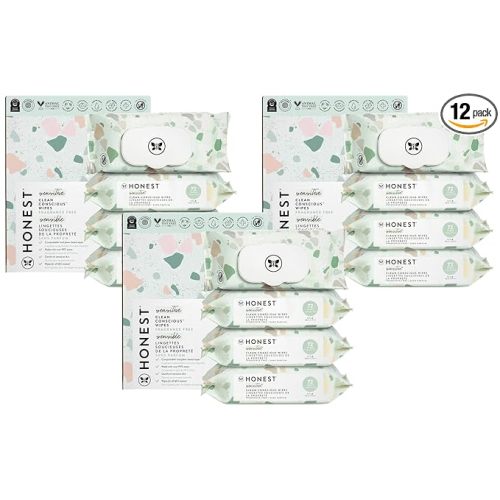 The Honest Company Hypoallergenic Multi-Use Baby Wipes for Sensitive Skin, Geo Mood 72 Count (Pack of 12)