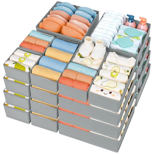 DIMJ Drawer Organizer Clothes, 24 Pack Dresser Organizer, Foldable Closet Organizers and Storage, Fabric Dresser Drawer Organizers, Drawer Dividers for Nursery, Baby Clothes, Underwears, Sock