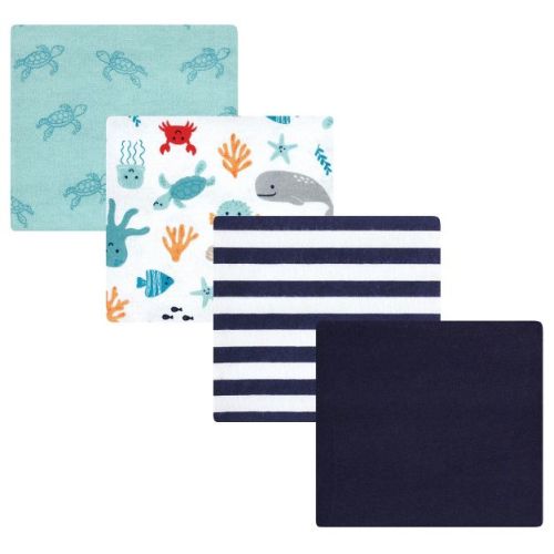 Luvable Friends Hudson Baby Infant Cotton Poly Flannel Receiving Blankets 4pk, Ocean Pals