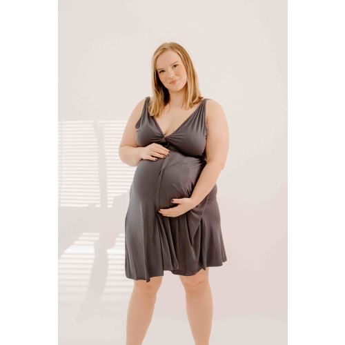 Juliet Labor & Postpartum Gown in Charcoal Grey-All Sales are Final (N – Lila