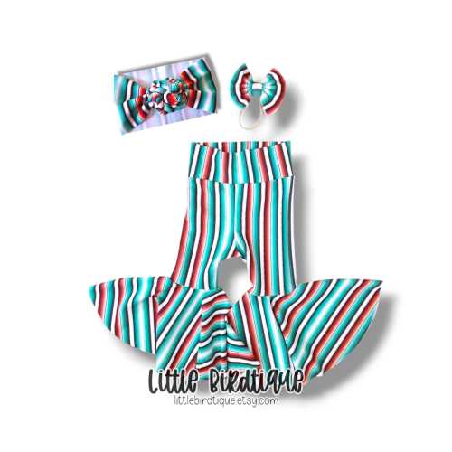 White Serape Stripes Western Cowgirl Bow Nylon Clip Piggies Headwrap Top Knot Messy Wrap Rose Knot Bummies Bell Bottoms Fringe Add-on Availa