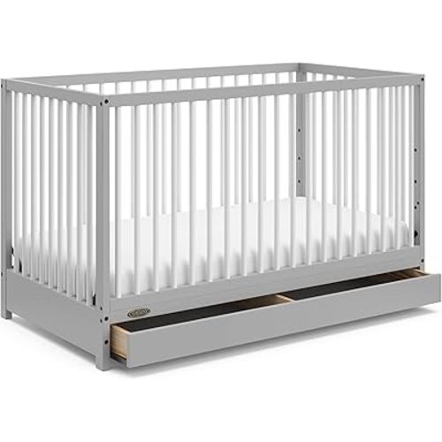 Graco Teddi 5-in-1 Convertible Crib with Drawer, Pebble Gray and White