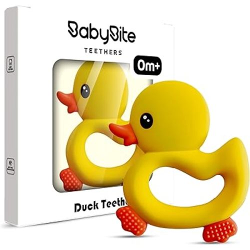 [BabyBite] Baby Teething Toys Cute Duck Teether for Sensory and Developmental Play for Baby and Toddler 100% BPA Free Food Grade Silicone (Yellow)