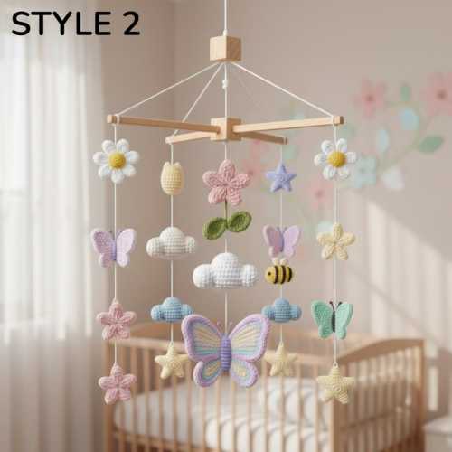 Handmade Crochet Baby Mobile, Spring Nursery Decor