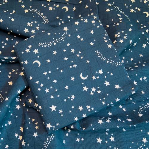 Super Soft Stars and Moon Blue Muslin Blanket | 75x75 cm | 100% Organic Cotton Muslin Square