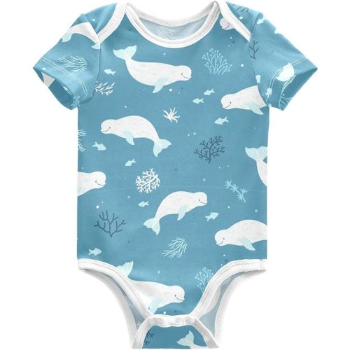 Pigsaly Cute Beluga Whales Unisex Baby Bodysuits Blue Animals Newborn Short Sleeve Summer Jumpsuit Boy Girl 3M