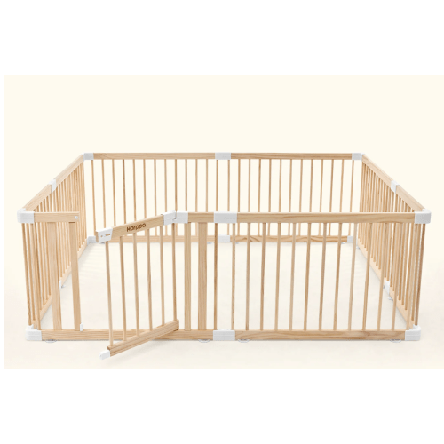 HARPPA Wooden Baby Gate Playpen | Non-Toxic Foldable DIY Adjustable Play Yard for Infants & Toddlers – Natural Finish Baby Fence for Small & Large Spaces