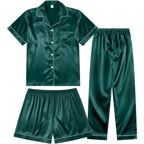 3 Piece Silk Satin Pajama Set for Women Soft Button Down Pjs