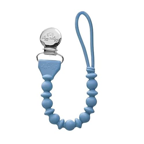 Itzy Ritzy Silicone Pacifier Clip – 100% Food Grade Silicone Pacifier Strap with Clip Keeps Pacifiers, Teethers & Small Toys in Place Features One-Piece Design & Cord (Blue)
