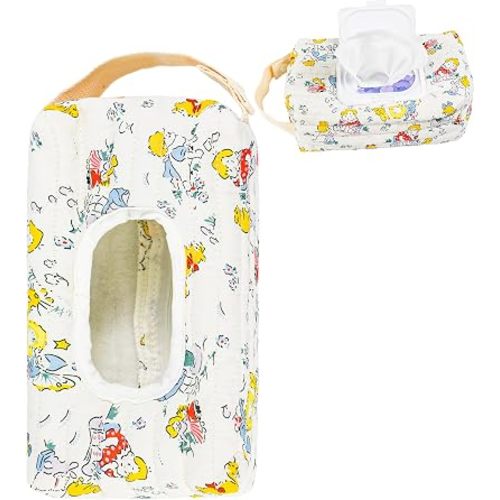 Portable Quilted Baby Wipe Holder, Floral Wipes Pouch for Stroller, Diaper Bag and Travel