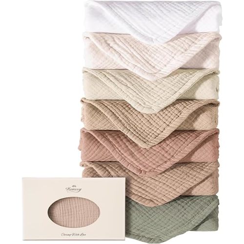 Konssy Muslin Baby Burp Cloths Sets for Unisex- 7 Pack Soft 100% Cotton Burping Clothes for Newborn，Baby Girls and Boys