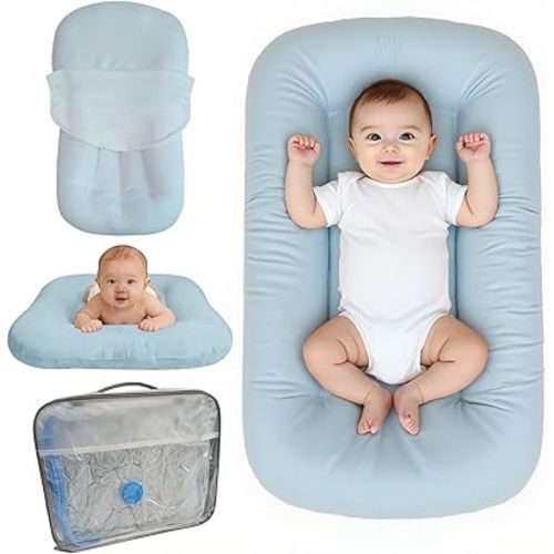 Baby Lounger for Infants Babies 0-24 Months, Bionic Organic Lounger, Soft Cotton Breathable Infant Floor Seats & Loungers for Newborn Baby Shower Gifts (Blue)