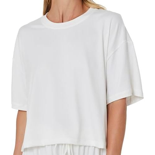 BUMPSUIT Crop Top for Women - Short Sleeve T-Shirts, Round Neck Cloud Cropped Athletic Gym Casual Blouse | Soft Yoga Boxy Tee