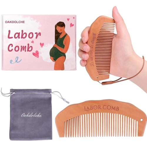 Birth Comb & Massage Roller Ball Kit for Women Labor and Delivery Essentials, Wooden Labor Comb Pregnancy Must Haves, Designed for Expectant Moms