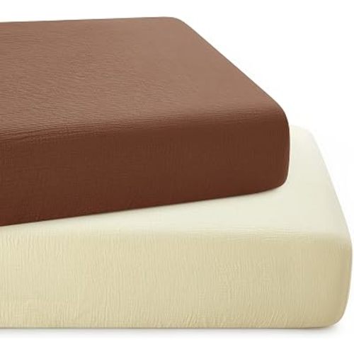 Horbaunal 2 Pack Muslin Pack n Play Sheets, 38" x 24", Beige & Brown