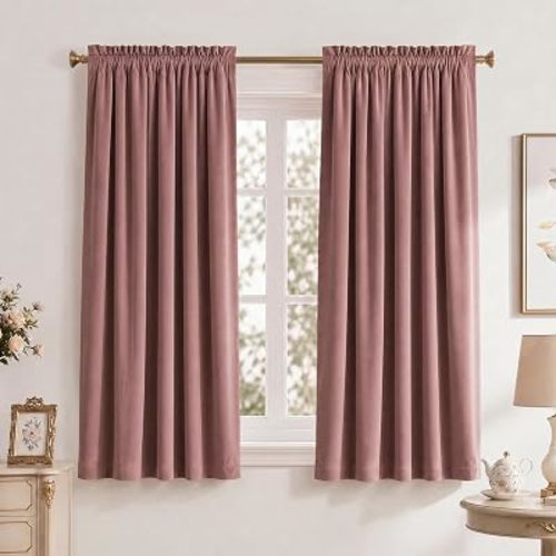 RYB HOME Dusty Rose Pink Velvet Curtains 63 inches Length for Bedroom