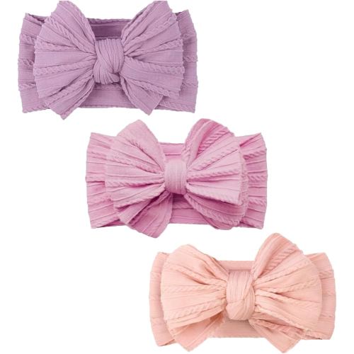 Baby Bows Headbands Soft Nylon Handmade Hair Accessories for Newborn Infant Toddler Kids (3 Mixed Purple, Large)