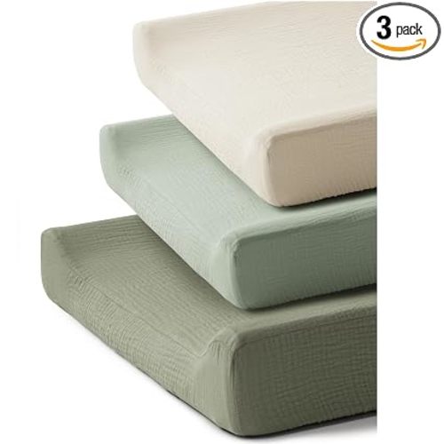 3 Pack Muslin Changing Pad Covers for Girl Boy, 100% Soft Cotton Changing Table Cover, Breathable Baby Nursery Diaper Chang Pad Sheets (Pistachio)