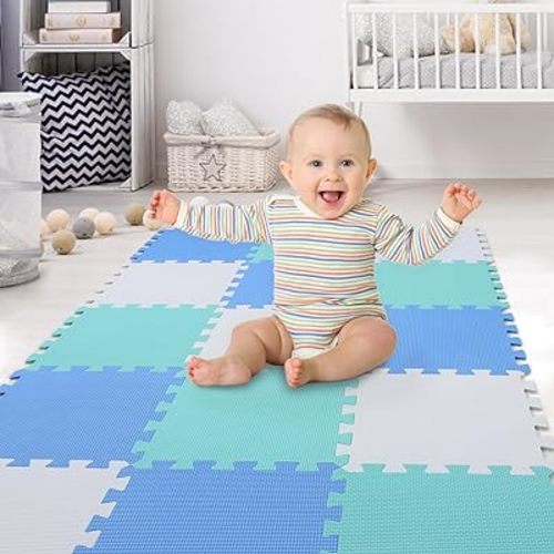 XMTMMD Soft Non-Toxic Foam Baby Play Mat | Toddler Playmat | EVA Foam Interlocking Tiles for Gym, Nursery, Playroom | 18 Squares Foam Floor Mats for Kids & Babies | Colorful Jigsaw Puzzle Play Mat
