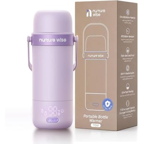 Portable Milk Warmer for Travel – Fully Washable (IPX5), Advanced Battery Protection, Built-in Sterilizing Mode, Triple Leak-Proof Design, Fast Heating for Breast Milk & Water, 18 Oz