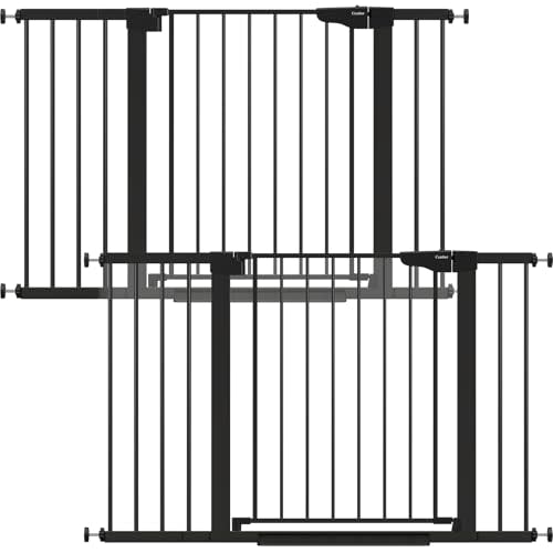 Cumbor 2-Pack 30-48 in Baby Gate for Stairs, Auto Close Dog Gate, Black | Mom's Choice Awards Winner, Double Lock Safety for Doorways, Child Gate for Toddlers & Pets, Pressure or Hardware Mounted